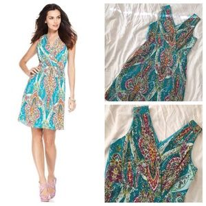 Ellen Tracy Sleeveless Pleated Paisley Dress